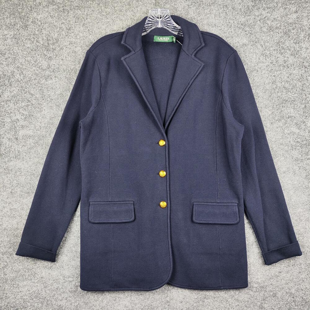 Lauren Ralph Lauren Blazer Womens XL Blue Knit Gold Button Classic Jacket